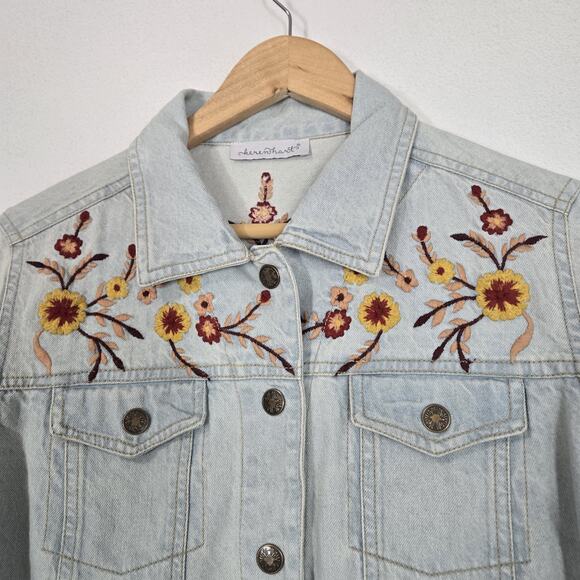 VTG Keren Hart Denim Jacket sz M Light Blue 100% Cotton Embroidered Floral Boho - Picture 6 of 15